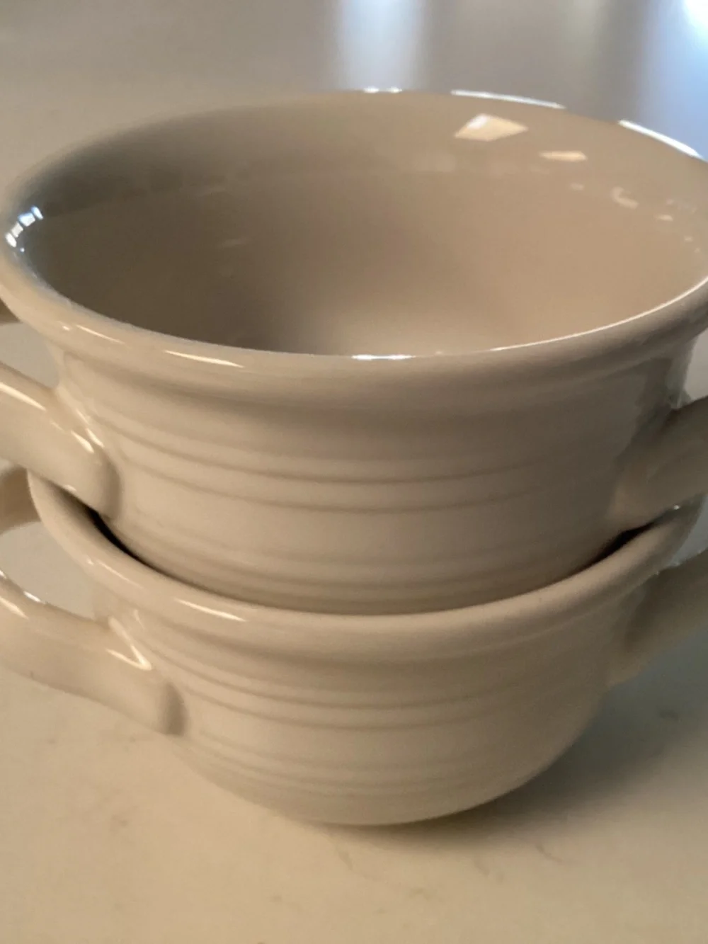 NWOT SET 2 $30 Crate & Barrel Cb2 Farmhouse Soup Bowls White Stackable Handles